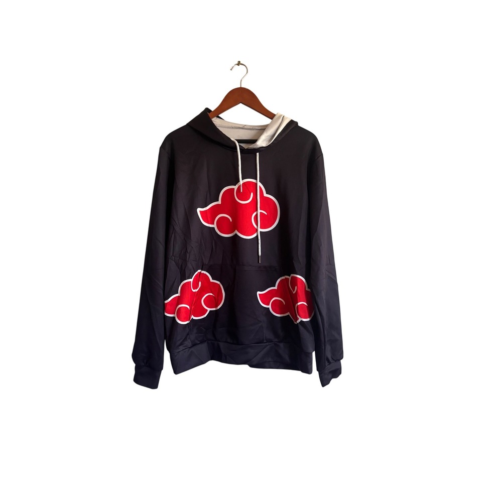 Naruto Akatsuki Cloud Hoodie Mens Large Black Red Anime Cosplay Pullover